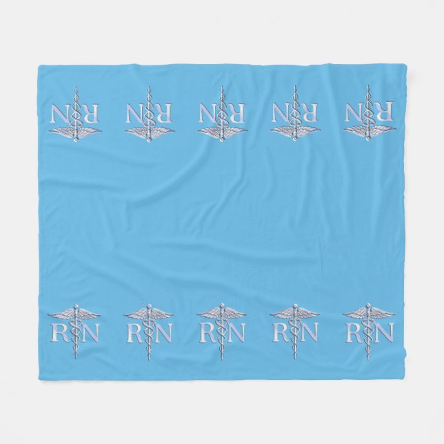 Couverture Polaire Infirmière inscrite RN Caduceus sur Pastel Blue (Devant (Horizontal))