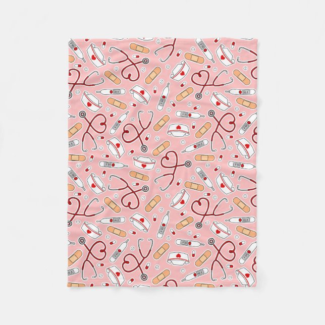 Couverture Polaire Infirmière Love Imprimer Arrière - plan rose (Devant)
