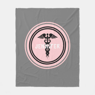 Couverture Polaire Infirmière Médicale Caduceus Blush rose Grey Perso