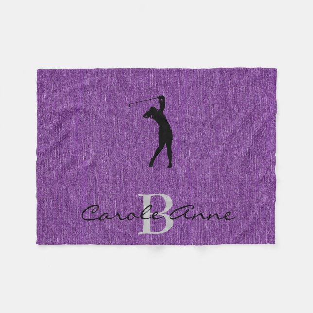 Couverture Polaire Initiale, Nom Golfeuse Imprimé Denim Violet (Devant (Horizontal))