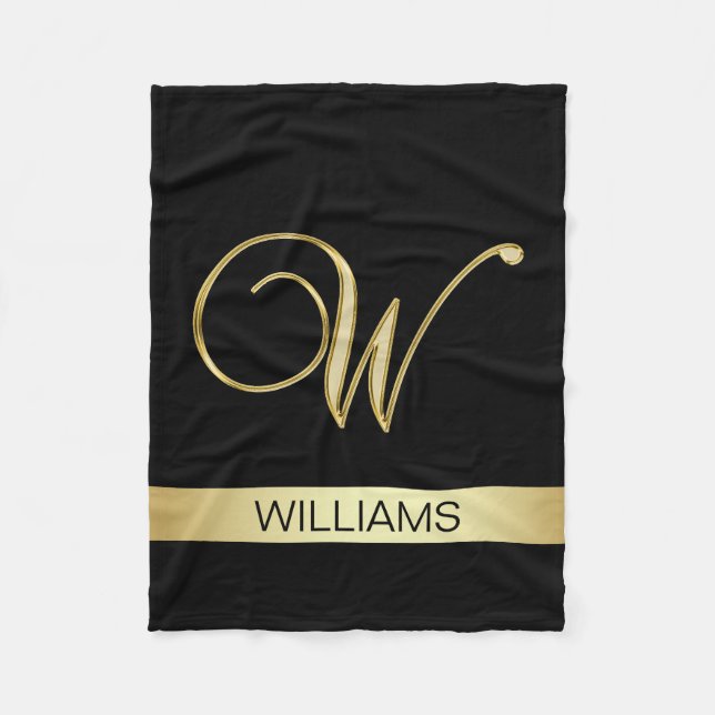 Couverture Polaire Initiales décorées d'un monogramme noires (Devant)