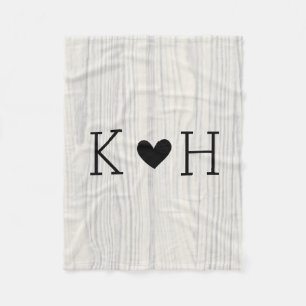 Couverture Polaire Initiales du couple Woodgrain Mariage personnalisé