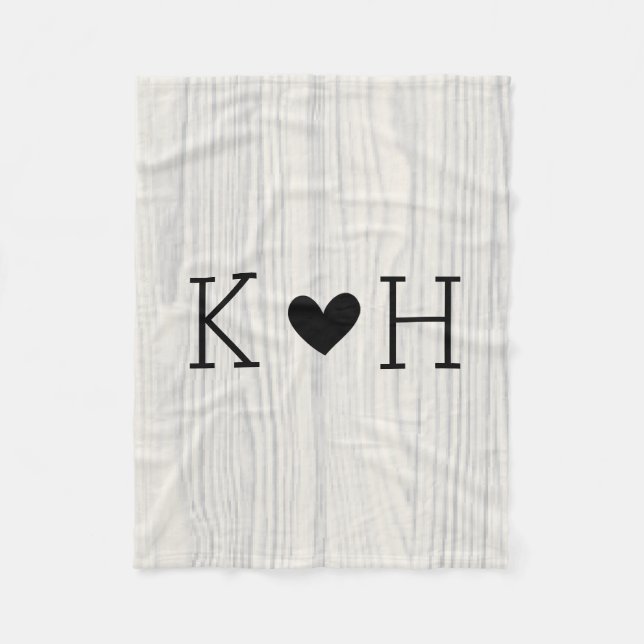Couverture Polaire Initiales du couple Woodgrain Mariage personnalisé (Devant)
