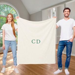Couverture Polaire Initiales monogrammées vert émeraude ivoire modern