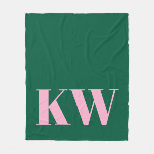 Couverture Polaire Initiales Personnalisées Rose Vert Moderne