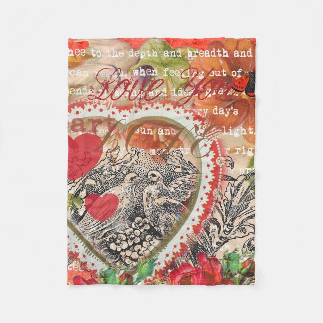 Couverture Polaire Inséparables Heart Red Art Collage (Devant)