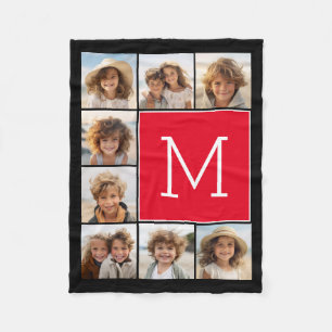 Couverture Polaire Instagram noir et rouge 8 Photo Collage Monogramme