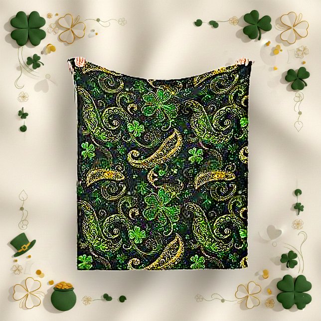 Couverture Polaire Irish Green Gold Paisley Shamrock Pattern (Créateur téléchargé)