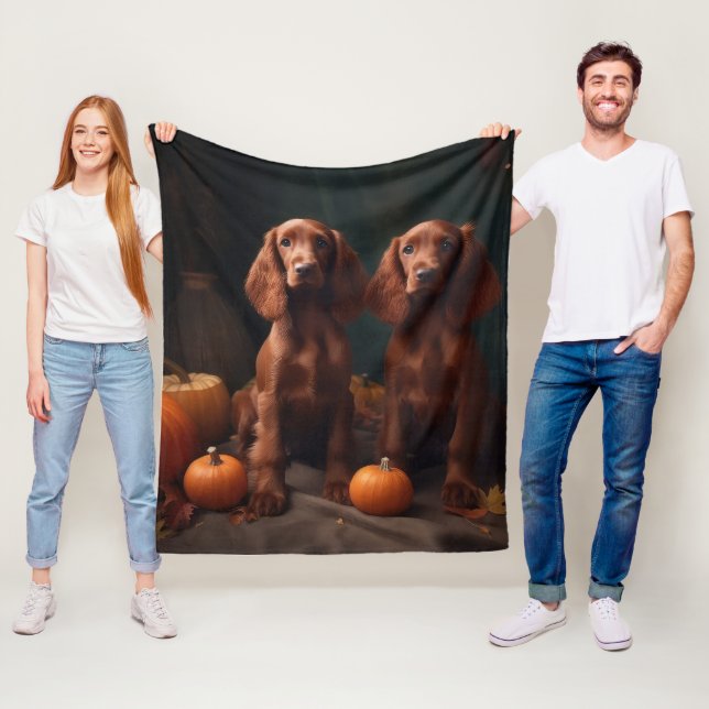 Couverture Polaire Irlandais Red Setter Chiot Automne Citrouille de p (En situation)