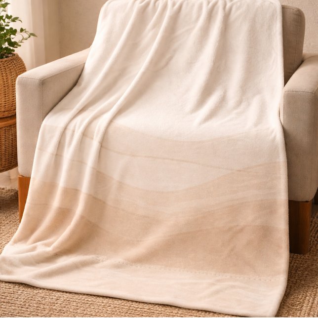 Couverture Polaire Ivory Blush Waves Fleece Blanket (Ivory and blush waves with taupe trim for elevated coastal layering)