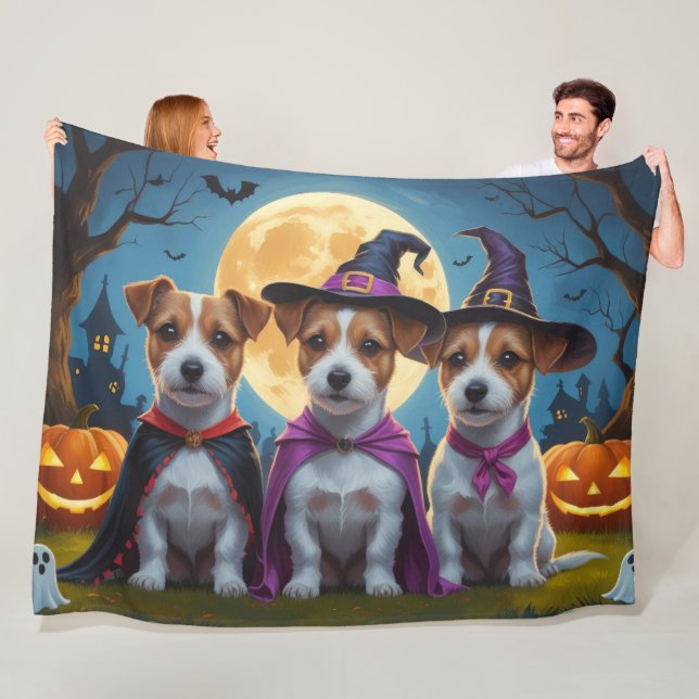 Couverture Polaire Jack Russell Chiens Citrouille Halloween Drôle (En situation)