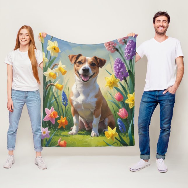 Couverture Polaire Jack Russell Fleurs de printemps de chien Peinture (En situation)