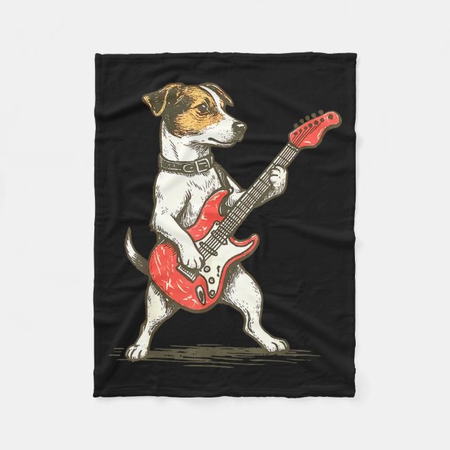 Couverture Polaire Jack Russell Terrier Dog Playing Guitar Rocker Gui (Devant)