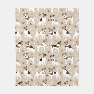 Couverture Polaire Jack Russell Terrier Paws and Bones Fleece Blanche