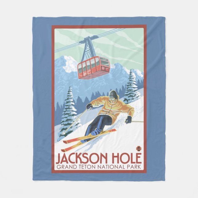 Couverture Polaire Jackson Hole, skieur du Wyoming et tram (Devant)