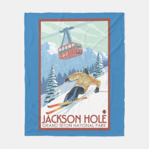 Couverture Polaire Jackson Hole, skieur du Wyoming et tram