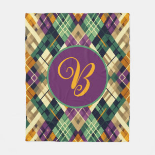 Couverture Polaire Jacquard Mardi Gras jaune violet vert