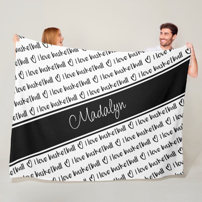 Couverture Polaire J'aime le texte de basket-ball motif noir blanc (En situation)