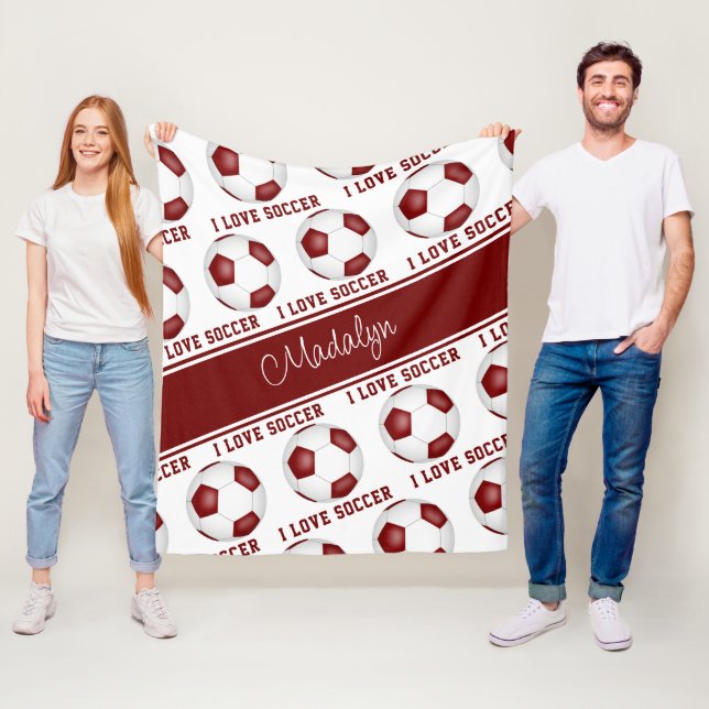 Couverture Polaire J'aime le texte de football motifs filles maroon b (En situation)