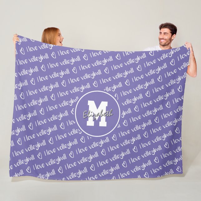 Couverture Polaire J'aime volleyball typographie lilas N'importe quel (En situation)