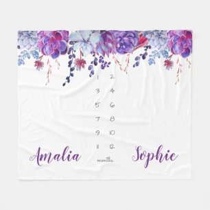 Couverture Polaire Jalon jumelle de fleurs d'aquarelle violette