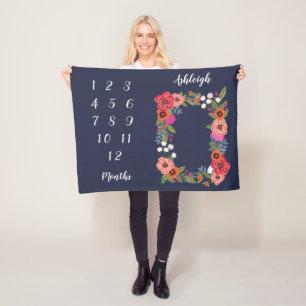 Couverture Polaire Jalon mensuel du bébé des fleurs de saumons