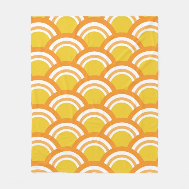 Couverture Polaire Japon Vague Seigaiha Motif Jaune Orange (Devant)