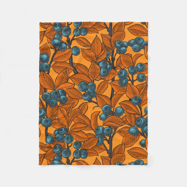 Couverture Polaire Jardin aux bleuets, bleu et orange (Devant)