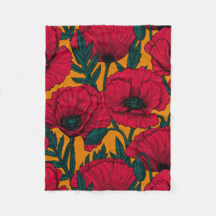 Couverture Polaire Jardin aux coquelicots rouges
