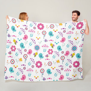 Couverture Polaire Jardin aux fleurs mignonnes avec les oiseaux et le