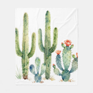 Couverture Polaire Jardin de cactus du désert à l'aquarelle