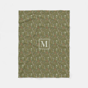 Couverture Polaire Jardin de fleurs sauvages aquarelle vert forêt Mon