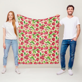 Couverture Polaire Jardin de framboises d'été motif botanique de frui