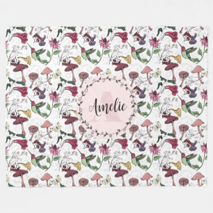Couverture Polaire Jardin de Monogrammes de filles Colibri & Fleurs