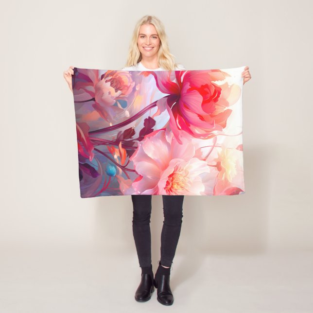 Couverture Polaire Jardin de pivoines fleuries aquarelle de printemps (En situation)