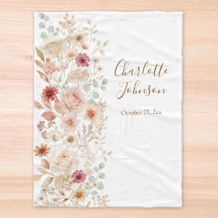 Couverture Polaire Jardin de roses à l'aquarelle Élégant monogramme f