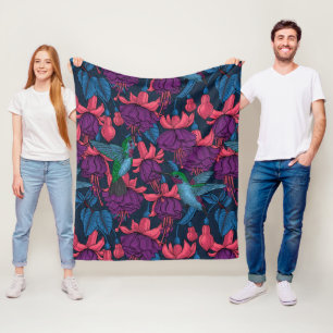 Couverture Polaire Jardin des colibris en violet et bleu