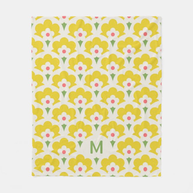Couverture Polaire Jardin Fleur Jaune Retro Motif (Devant)