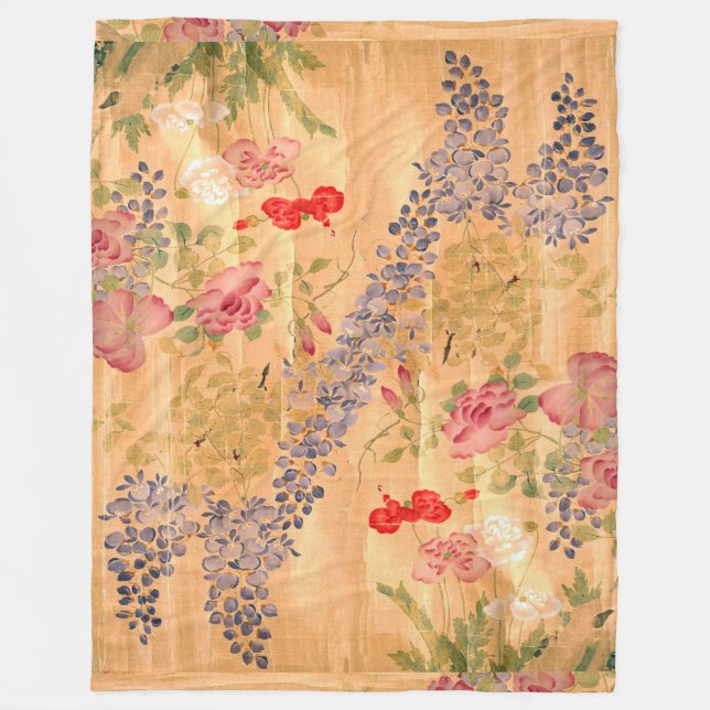 Couverture Polaire Jardin floral de glycines de fleurs japonaises de (Devant)