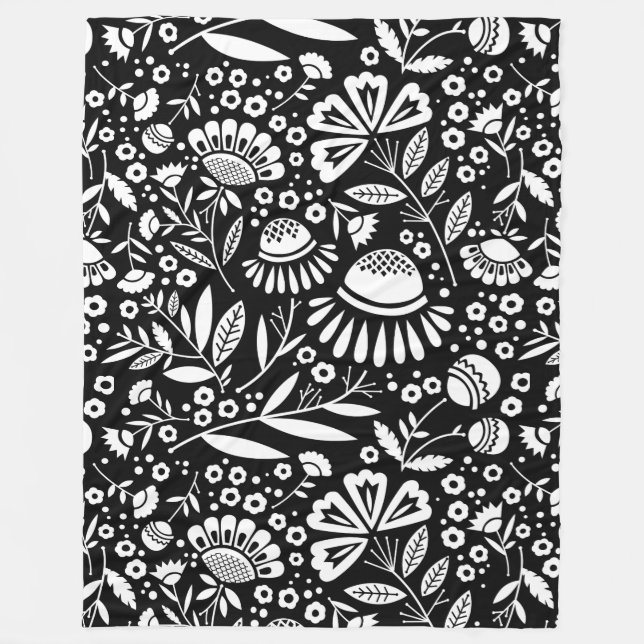 Couverture Polaire Jardin géométrique moderne Floral noir et blanc (Devant)