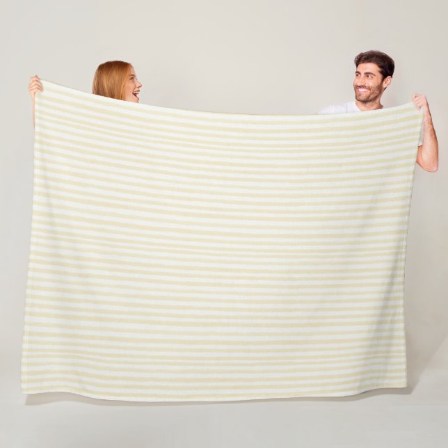 Couverture Polaire Jaune Clair Rayures Blanches   (En situation)