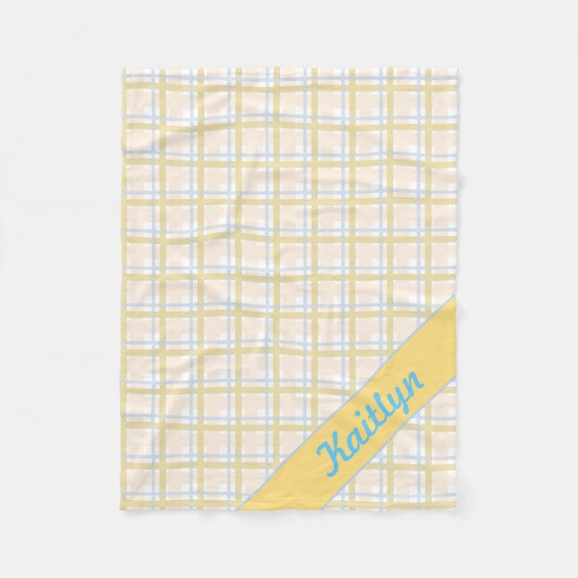 Couverture Polaire Jaune doux avec motif rayé bleu clair Tartan (Devant)