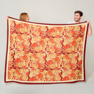 Couverture Polaire Jaune Orange Bohème Bali Batik Style Paisley