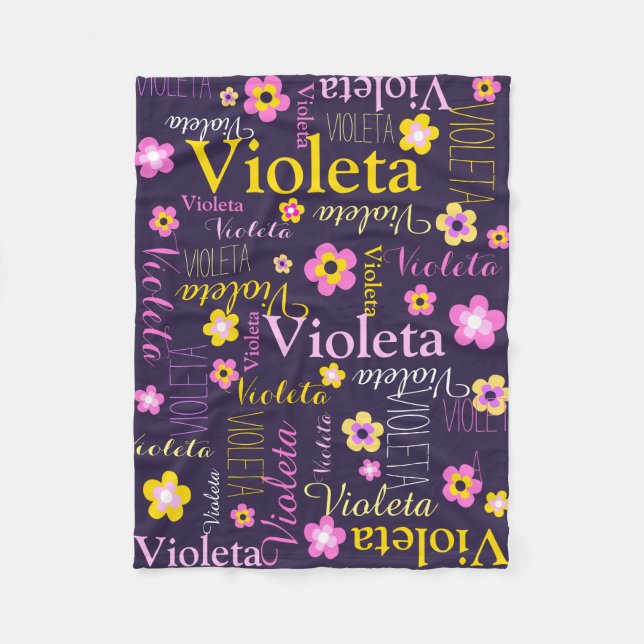 Couverture Polaire Jaune rose foncé violet nommé fleurs Violeta (Devant)