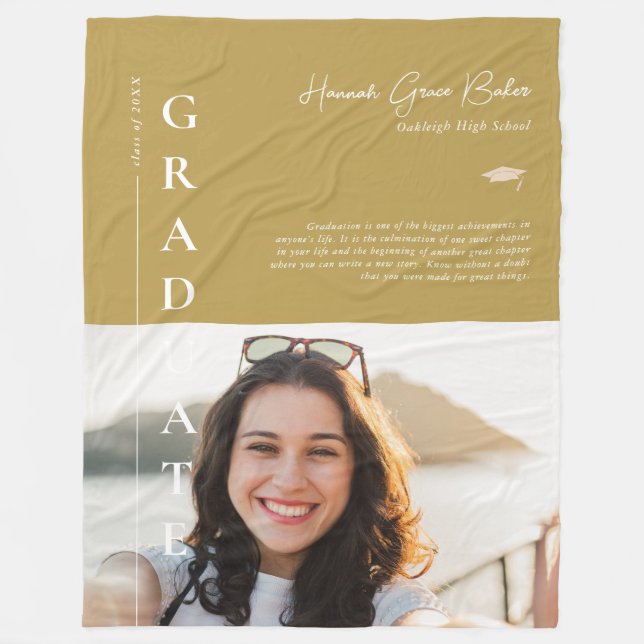 Couverture Polaire Jaune | Simple Graduation Photo & Citation (Devant)