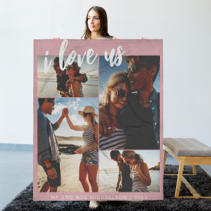 Couverture Polaire Je nous aime Script Photo rose et blanc