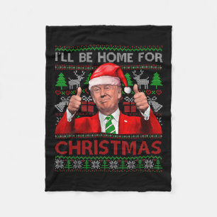 Couverture Polaire Je serai à la maison pour Noël Père Noël Trump Noë
