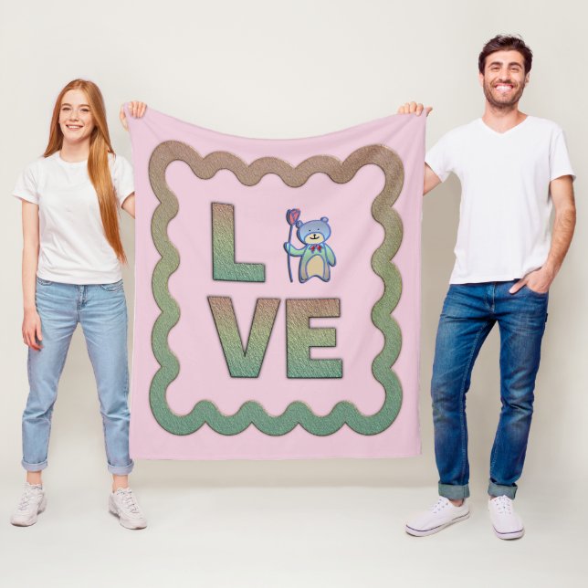 Couverture Polaire Je T'Aime Beary Very Pink Mignonne Personnaliser (En situation)