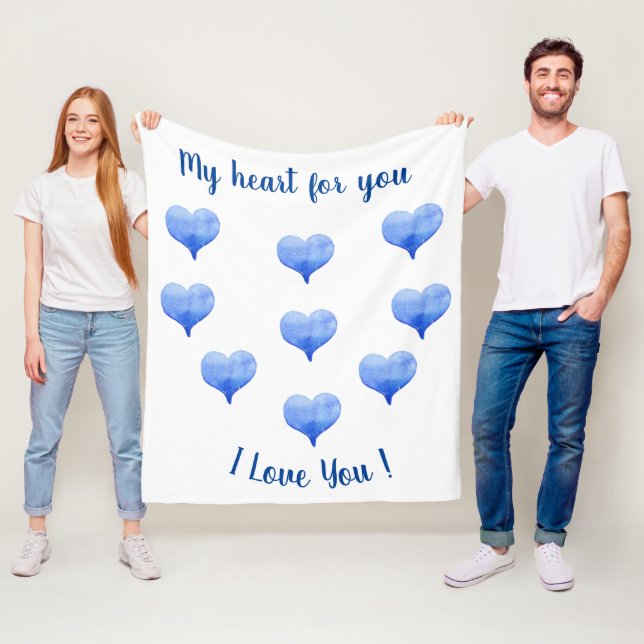 Couverture Polaire Je t'aime Coeur Bleu mignon Saint Valentin (En situation)