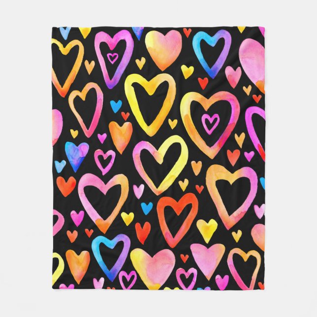 Couverture Polaire Je t'aime. Coeur d'illustration aquarelle. Valenti (Devant)
